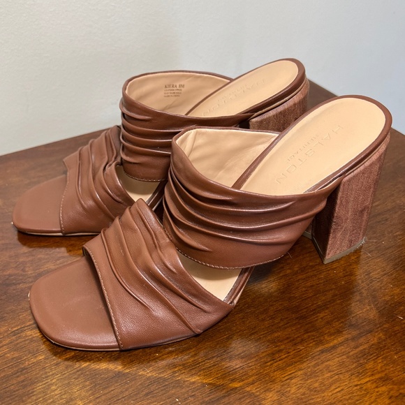 Halston Heritage Kiera brown leather pleated sandals size 8 - Picture 6 of 15